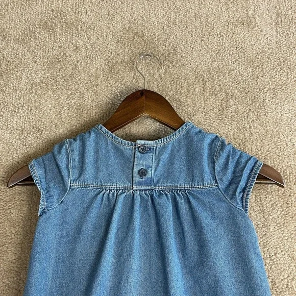 Hanna Andersson Shift Jean Dress Girls Kids Size 110 5 Blue Chambray Ruffle - Picture 7 of 8